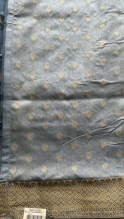 Semi Raw Silk Saree Light Blue Colored Exquisite with a Zari Border. - Sampradaya Designer Studio