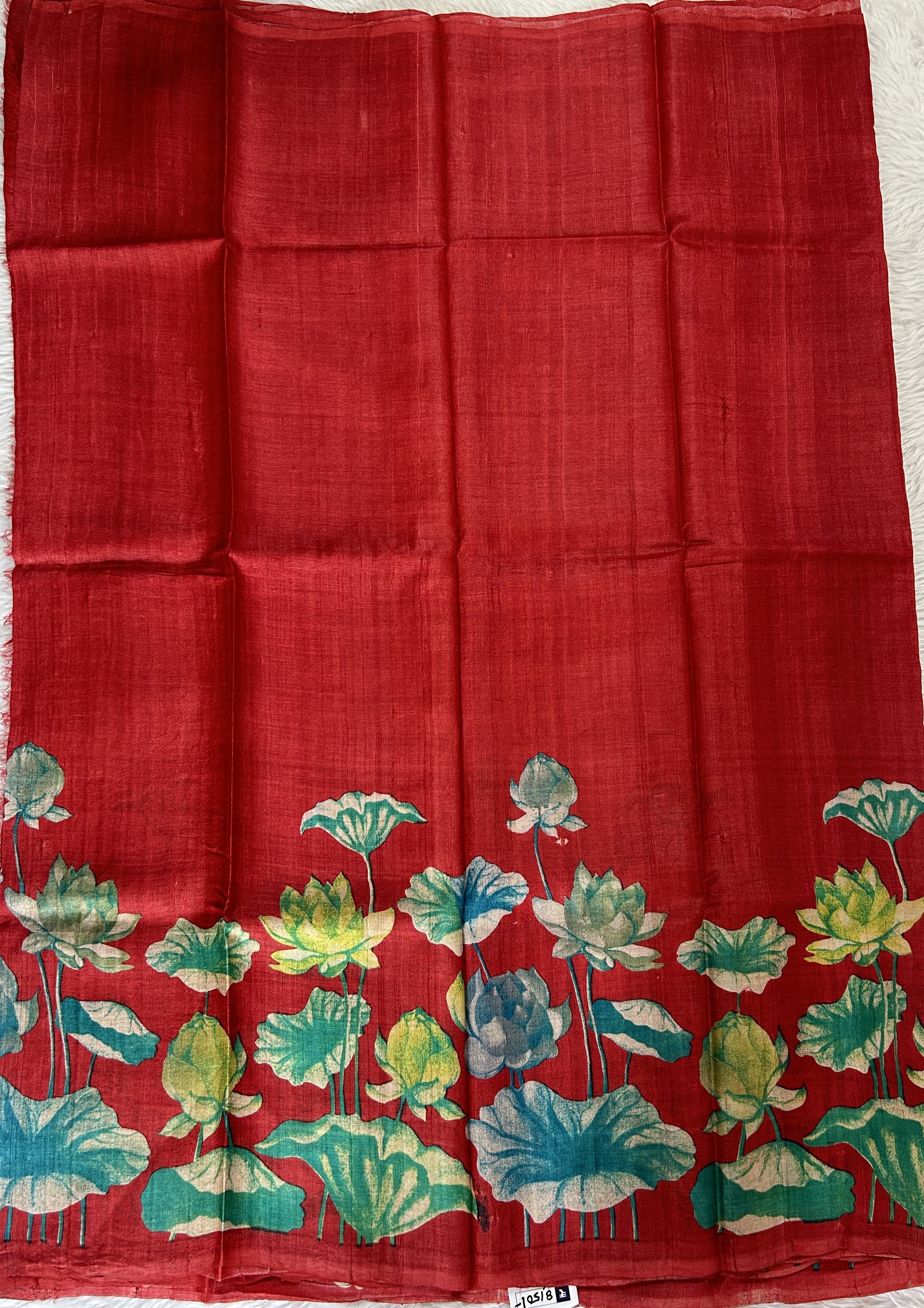 Tussar Silk Saree Red colored complemented with a borderless Saree. - Sampradaya Designer Studio