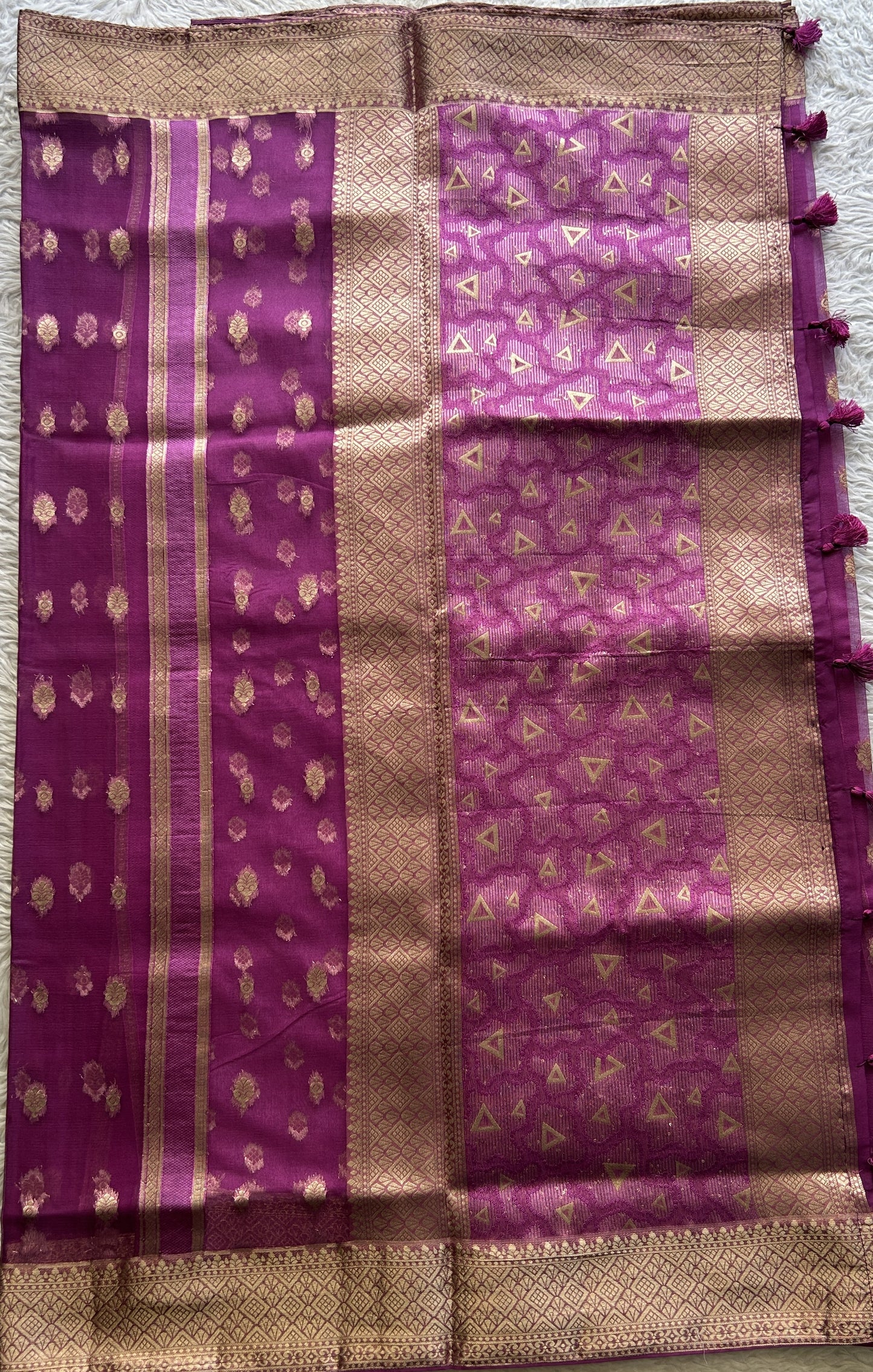 Semi Raw Silk Saree Barbie Pink Colored Exquisite with a Zari Border. - Sampradaya Designer Studio