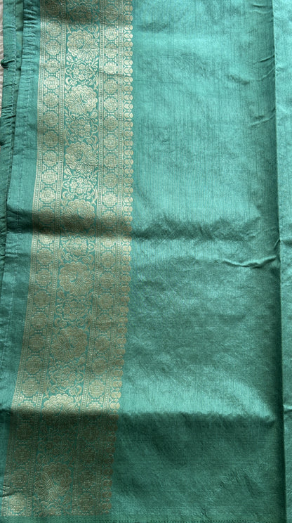 Semi Raw Silk Saree Rama Green Colored Exquisite with a Zari Border. - Sampradaya Designer Studio