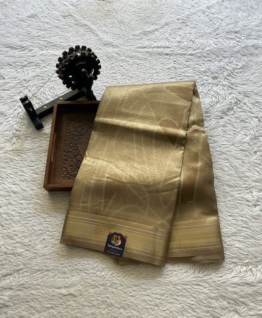 Tissue Organza Saree Gold Colored Elegantly Paired with a Zari Border. - Sampradaya Designer Studio
