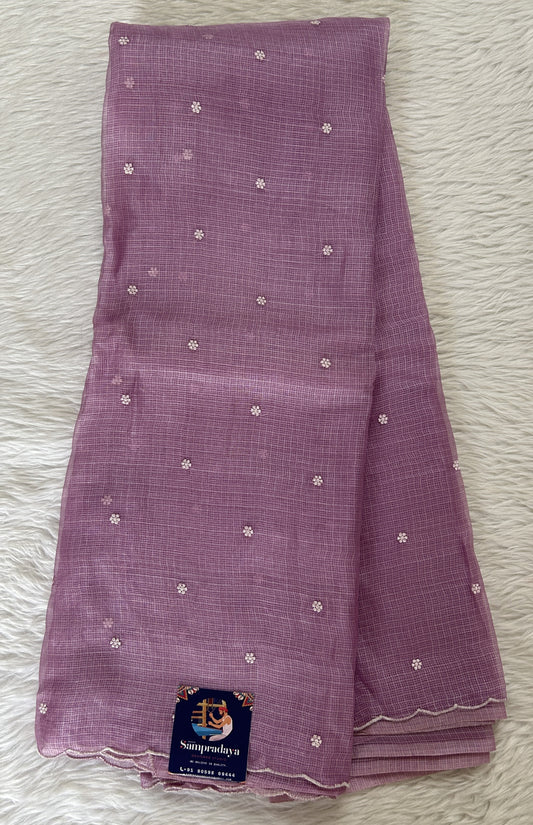 Tussar Silk Saree Lavender colored complemented with a borderless Saree. - Sampradaya Designer Studio