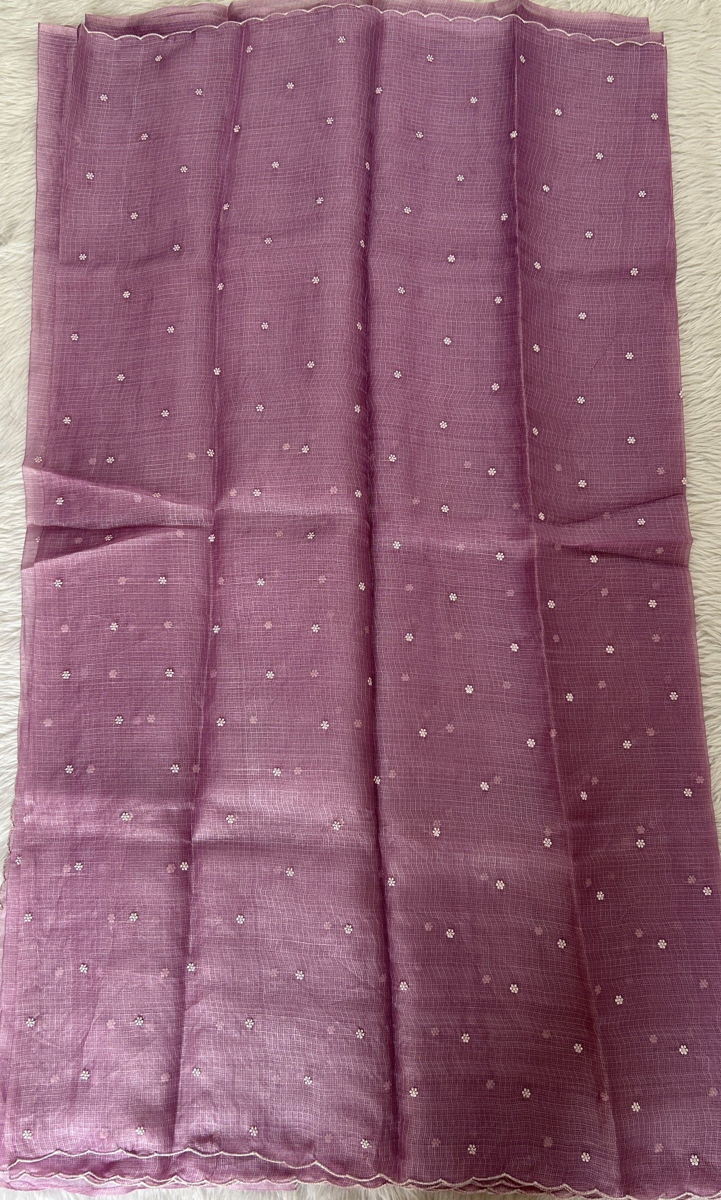 Tussar Silk Saree Lavender colored complemented with a borderless Saree. - Sampradaya Designer Studio