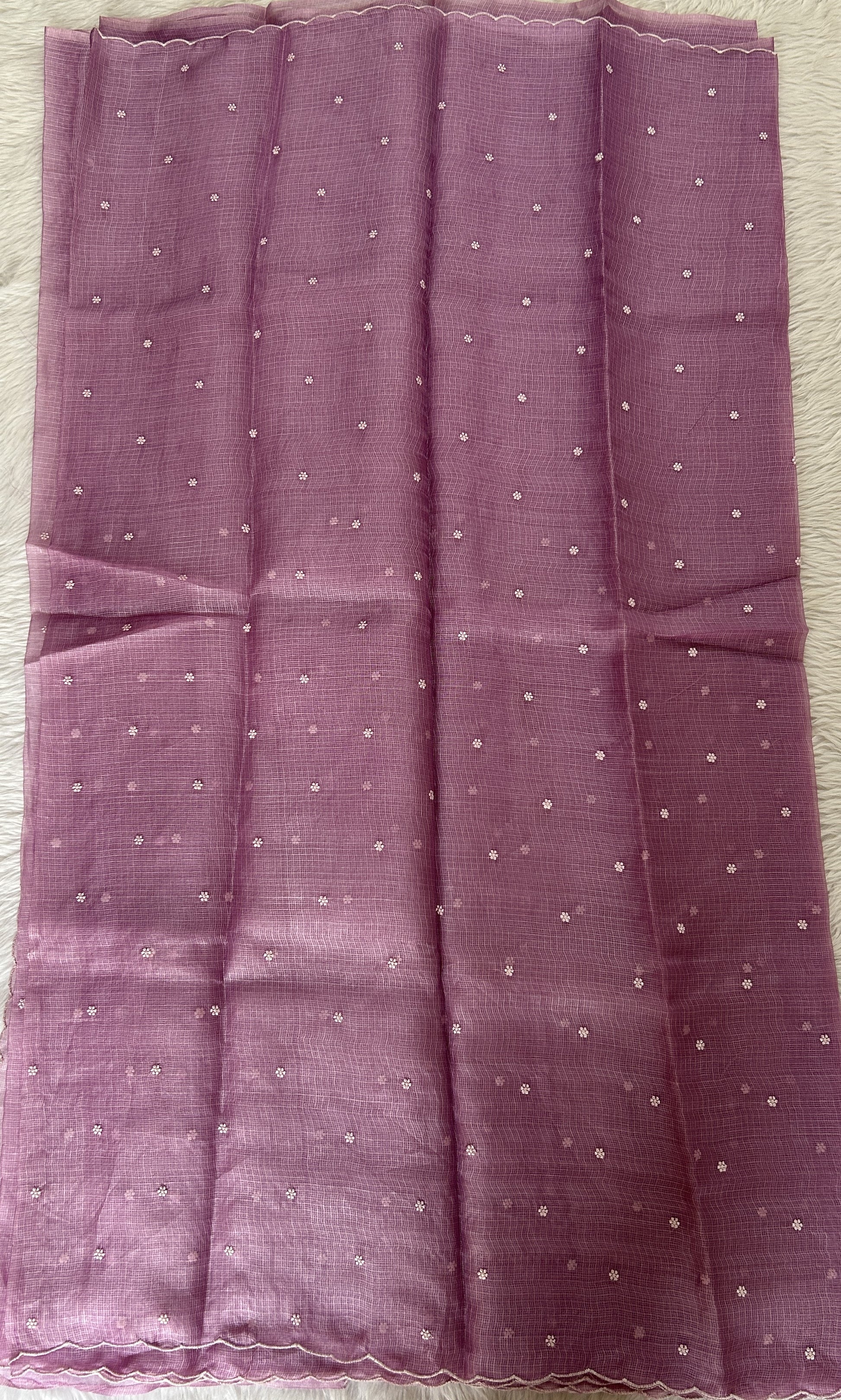 Tussar Silk Saree Lavender colored complemented with a borderless Saree. - Sampradaya Designer Studio