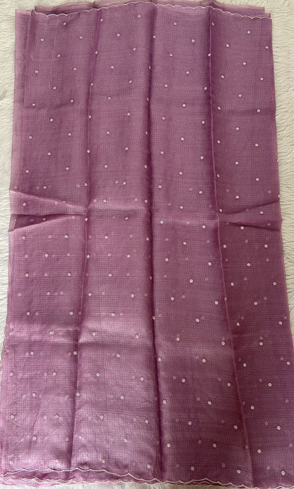 Tussar Silk Saree Lavender colored complemented with a borderless Saree. - Sampradaya Designer Studio