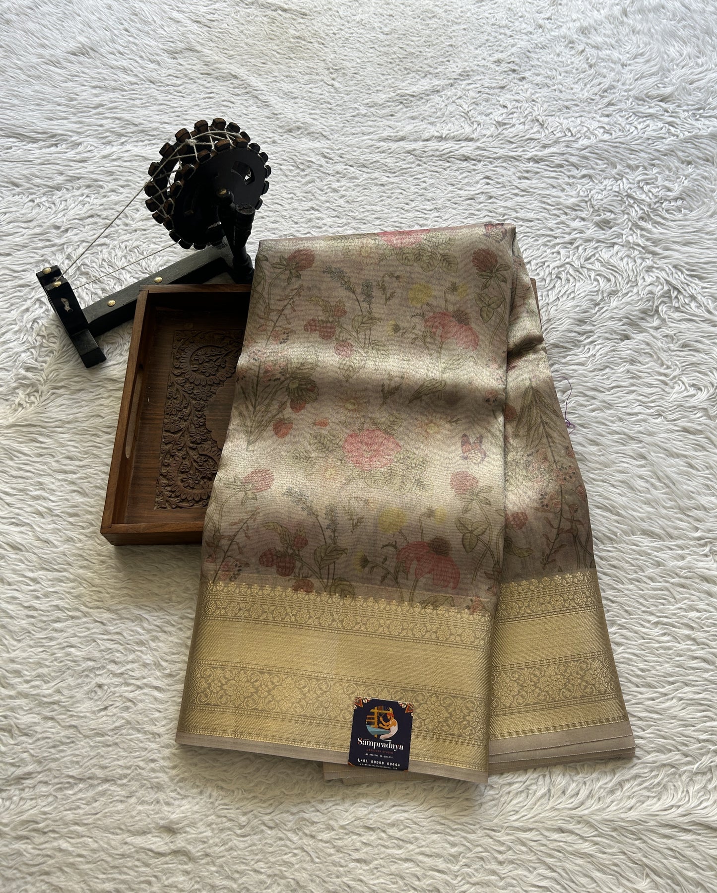 Tissue Organza Saree Very Light Pink Colored Elegantly Paired with a Zari Border. - Sampradaya Designer Studio