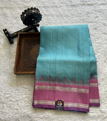 Gadwal Pattu Saree Sky Blue Colored Complemented With a Pink Color Zari Gap Border - Sampradaya Designer Studio
