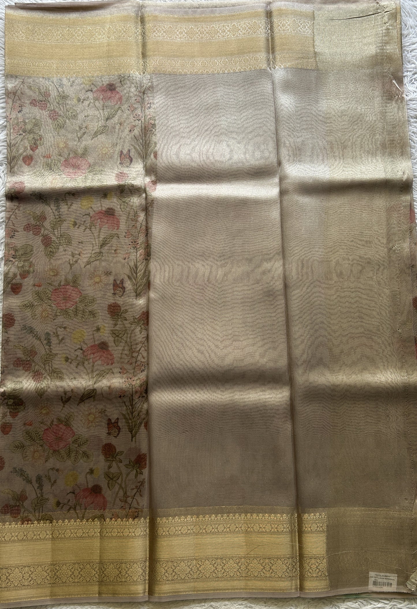 Tissue Organza Saree Very Light Pink Colored Elegantly Paired with a Zari Border. - Sampradaya Designer Studio
