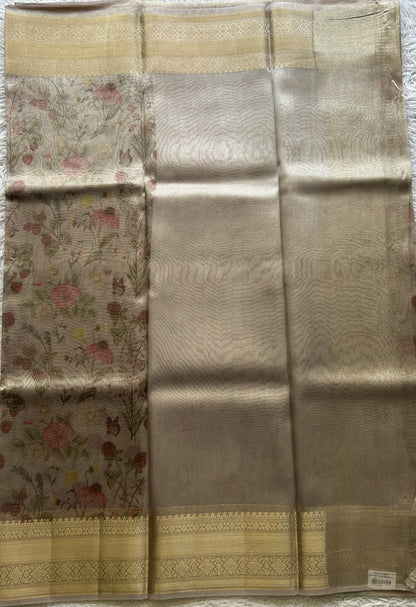 Tissue Organza Saree Very Light Pink Colored Elegantly Paired with a Zari Border. - Sampradaya Designer Studio