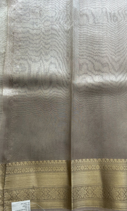 Tissue Organza Saree Very Light Pink Colored Elegantly Paired with a Zari Border. - Sampradaya Designer Studio