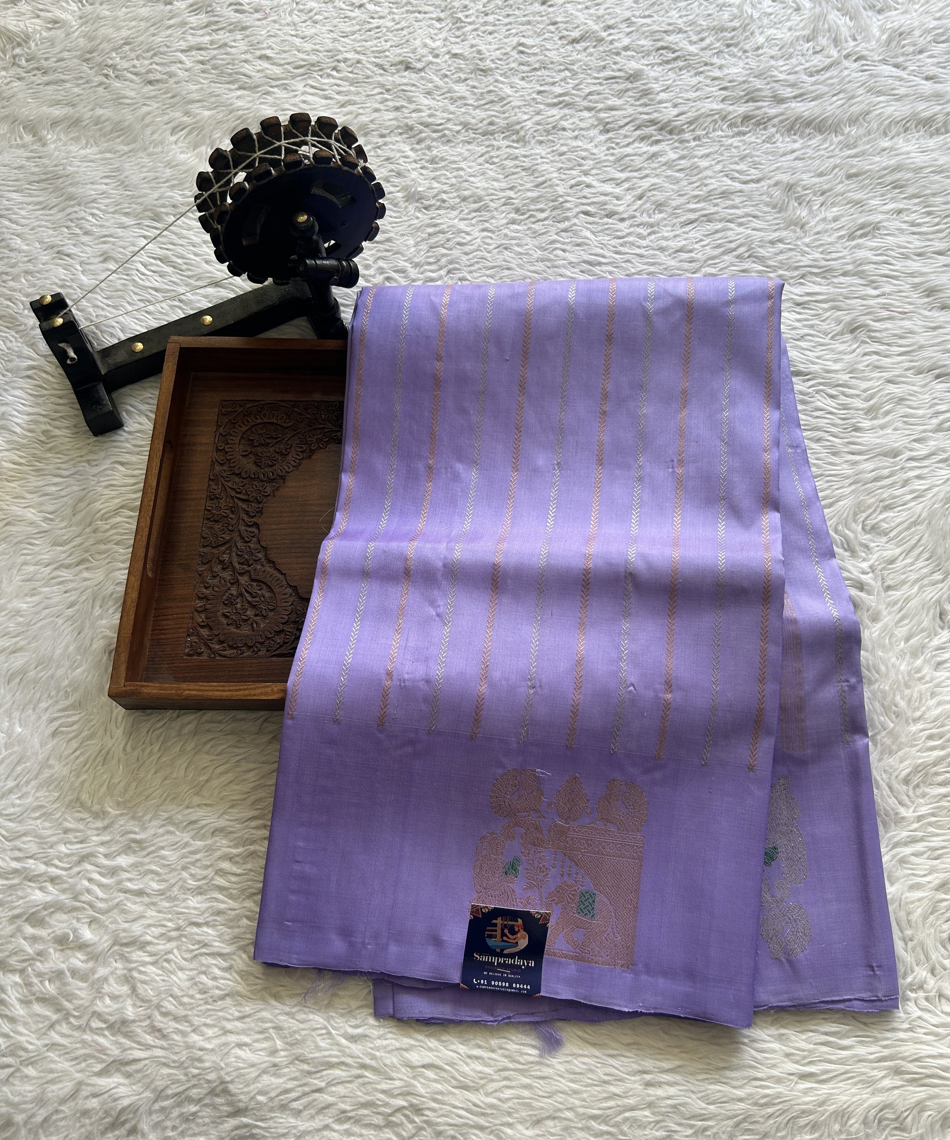 Gadwal Pattu Saree Lavender Colored Complemented With a Zari Border - Sampradaya Designer Studio