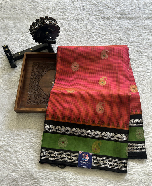 Gadwal Pattu Saree Pink Colored Complemented With a Black Color Zari Border - Sampradaya Designer Studio