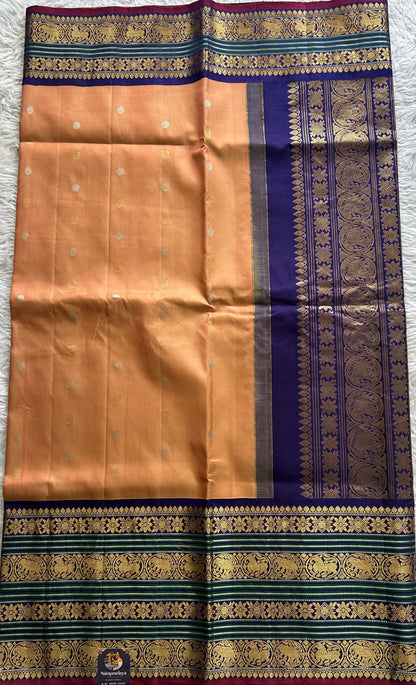 Gadwal Pattu Saree Light Orange Colored Complemented With a Ink Blue Color Zari Border - Sampradaya Designer Studio