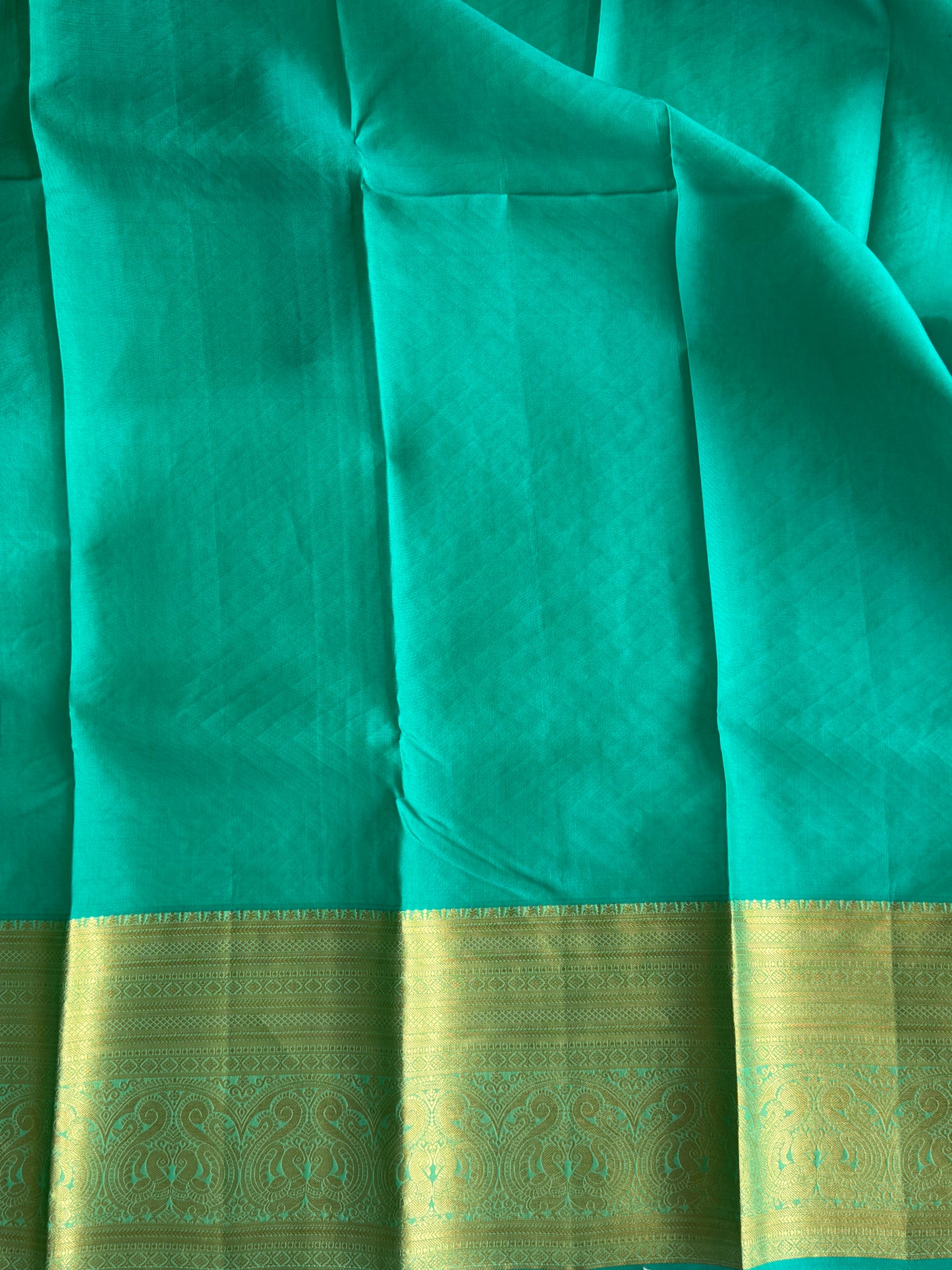 Pure Kanjivaram Silk Saree Light Green Colored Elegantly Paid with a Gold Zari Border