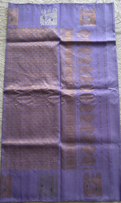 Gadwal Pattu Saree Lavender Colored Complemented With a Zari Border - Sampradaya Designer Studio