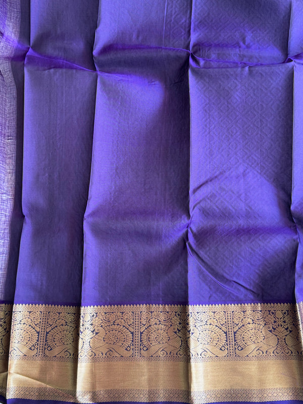 Pure Kanjivaram Silk Saree Light Blue Colored Elegantly Paid with a Gold Zari Border - Sampradaya Designer Studio