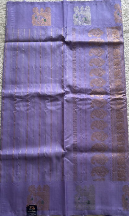 Gadwal Pattu Saree Lavender Colored Complemented With a Zari Border - Sampradaya Designer Studio