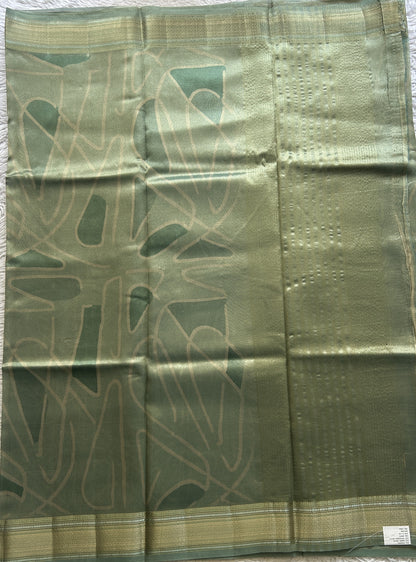 Tissue Organza Saree Light Sea Green Colored Elegantly Paired with a Zari Border. - Sampradaya Designer Studio