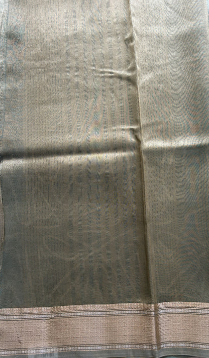 Tissue Organza Saree Light Sea Green Colored Elegantly Paired with a Zari Border. - Sampradaya Designer Studio