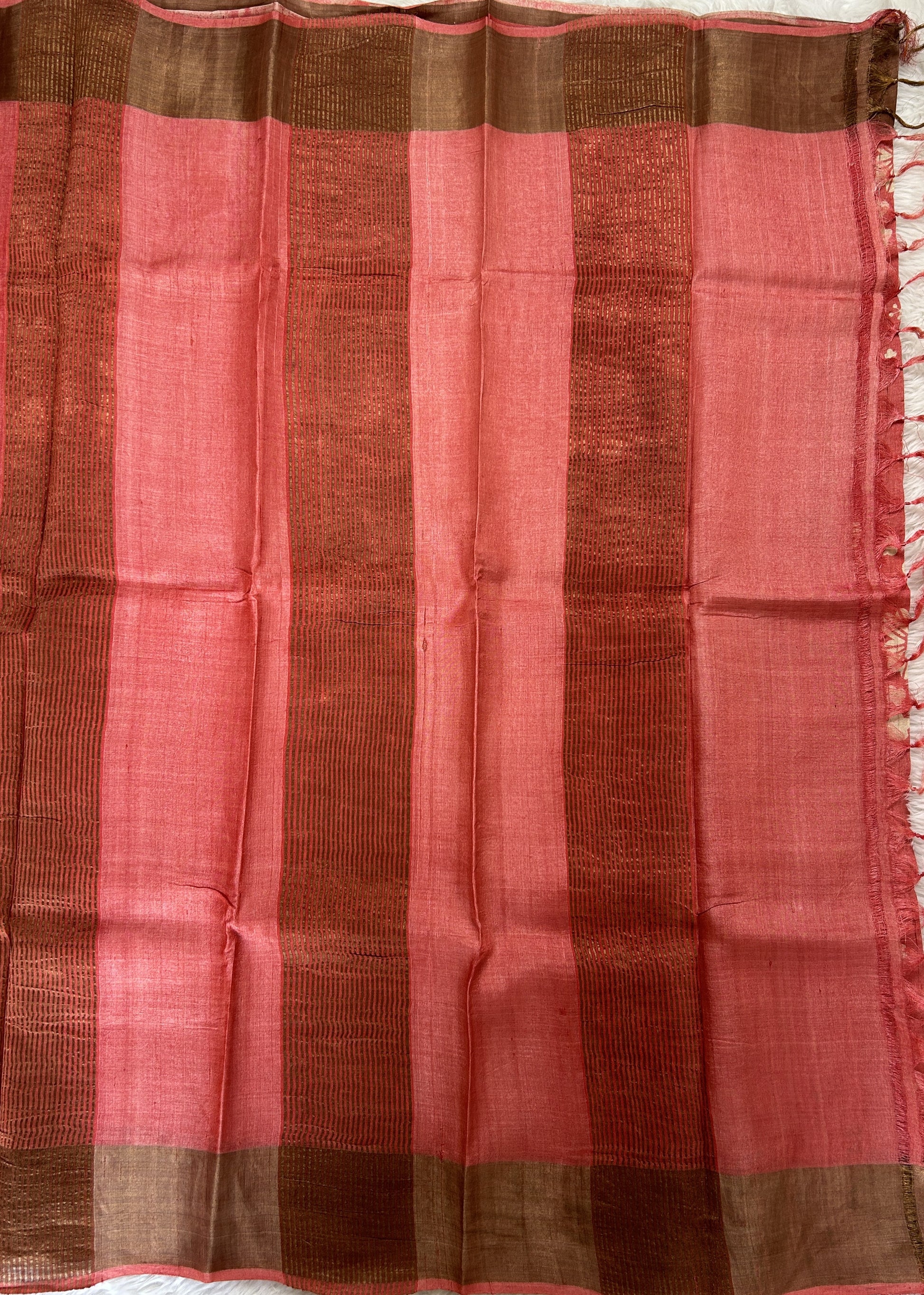Tussar Silk Saree Peach colored saree complemented with a Copper Zari border. - Sampradaya Designer Studio