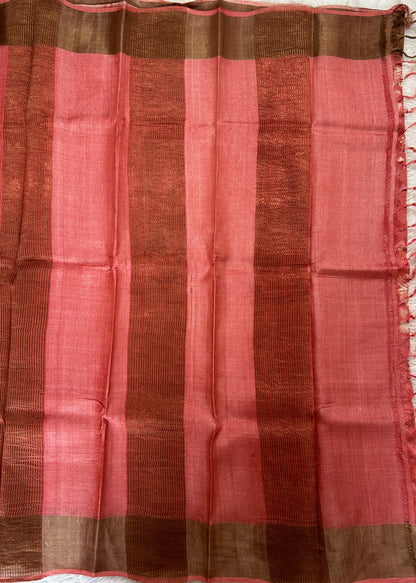 Tussar Silk Saree Peach colored saree complemented with a Copper Zari border. - Sampradaya Designer Studio