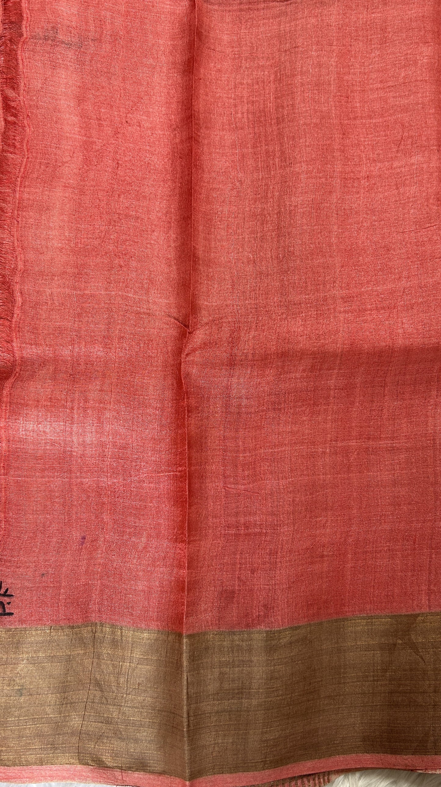 Tussar Silk Saree Peach colored saree complemented with a Copper Zari border. - Sampradaya Designer Studio