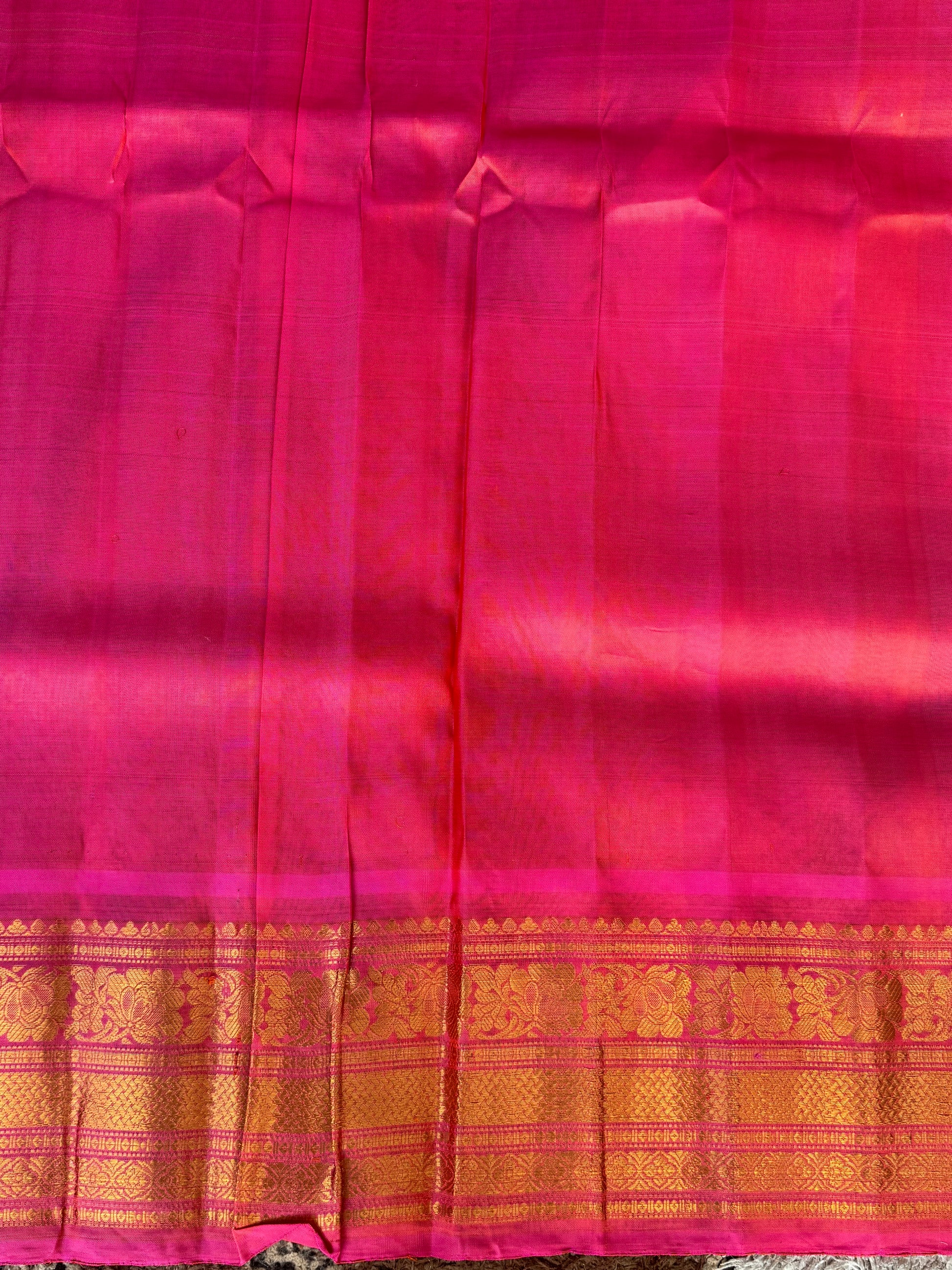 Gadwal Silk Saree Cream Colored Complemented With a Pink Zari Border - Sampradaya Designer Studio