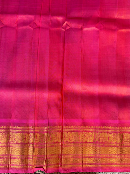 Gadwal Silk Saree Cream Colored Complemented With a Pink Zari Border - Sampradaya Designer Studio