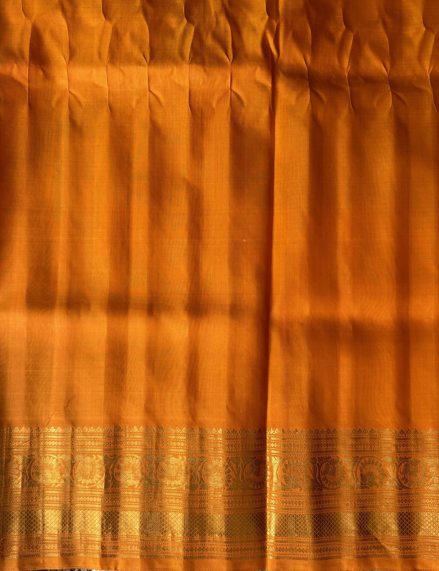 Gadwal Silk Saree Teal Blue Colored Complemented With a Orange Zari Border - Sampradaya Designer Studio