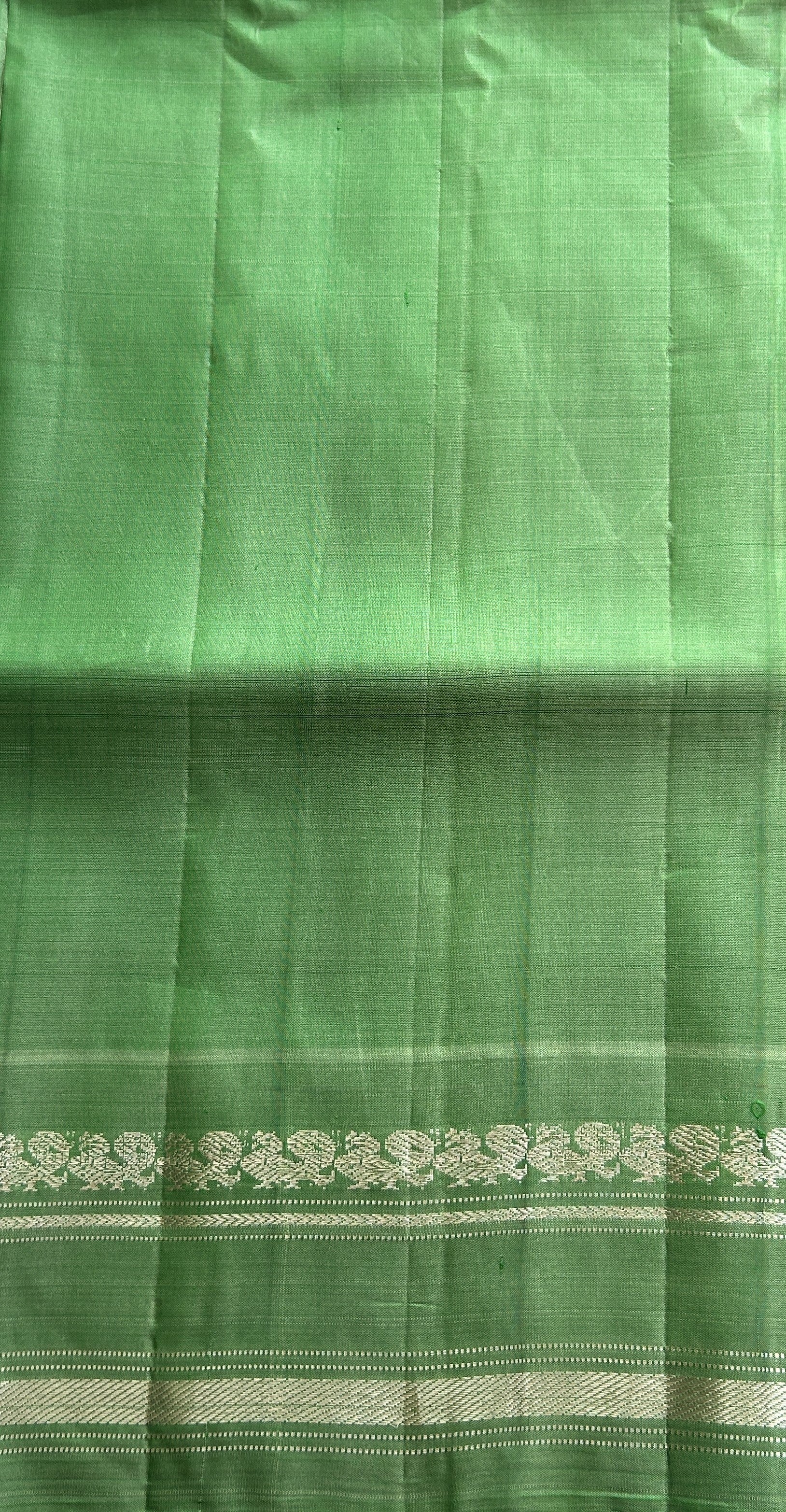 Gadwal Pattu Saree Navy Blue Colored Complemented With a Green Color Zari Gap Border - Sampradaya Designer Studio