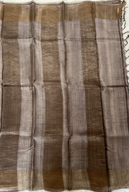 Tussar Silk Saree Gray colored saree complemented with a Copper Zari border. - Sampradaya Designer Studio