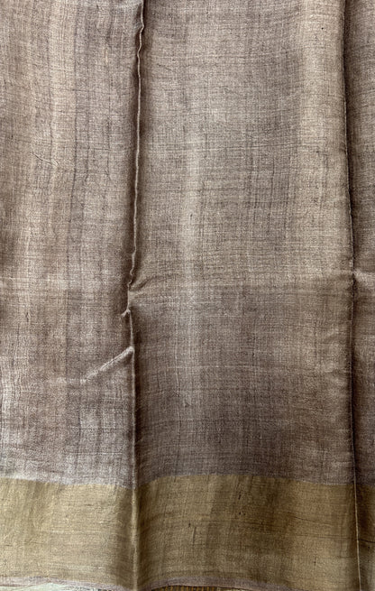 Tussar Silk Saree Gray colored saree complemented with a Copper Zari border. - Sampradaya Designer Studio