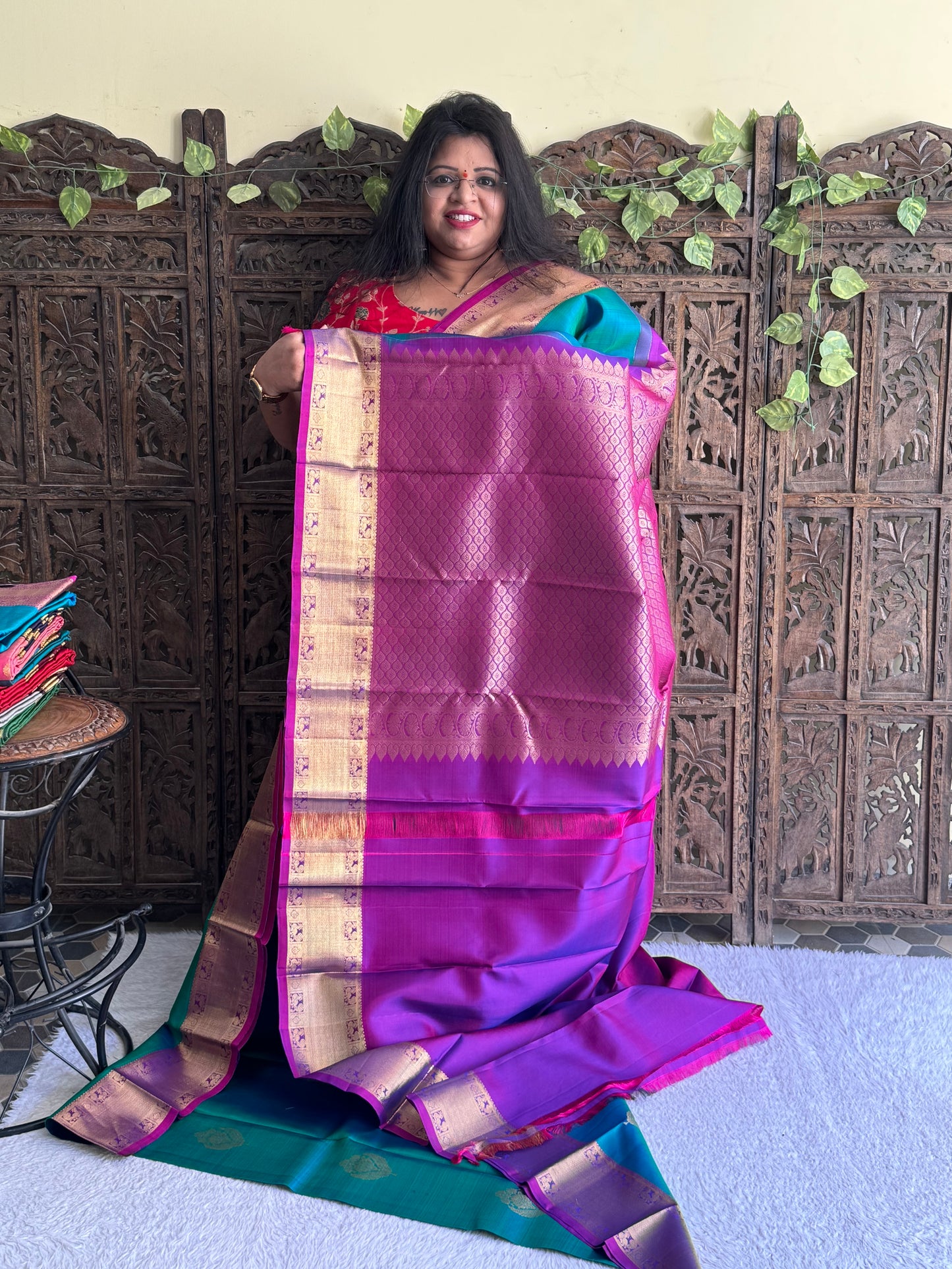 Pure Kanjivaram Silk Saree Light Peacock Green Colored Elegantly Paid with a Gold Zari Border