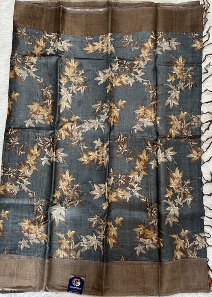 Tussar Silk Saree Gray colored saree complemented with a Copper Zari border. - Sampradaya Designer Studio