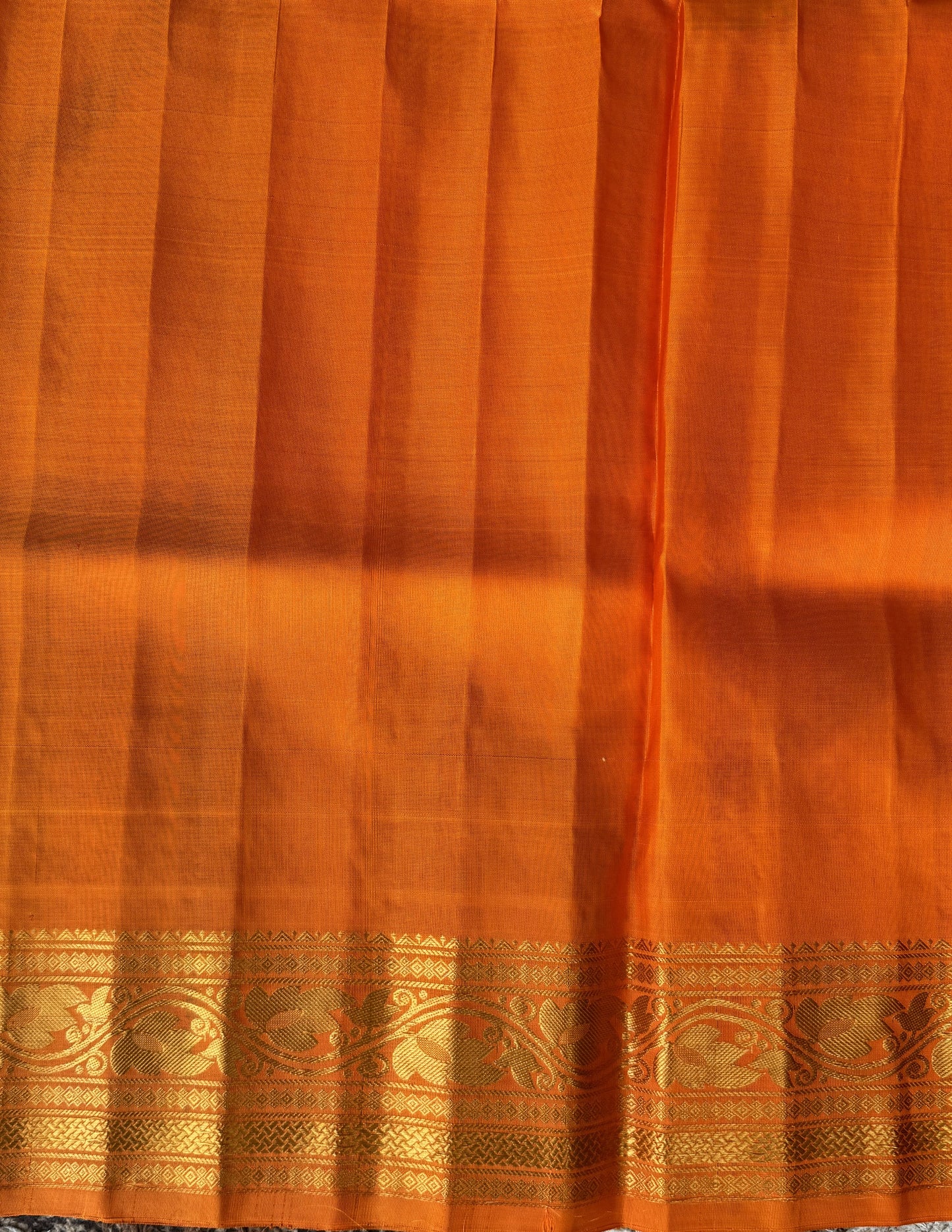 Gadwal Silk Saree Sea Green Colored Complemented With a Orange Zari Border - Sampradaya Designer Studio