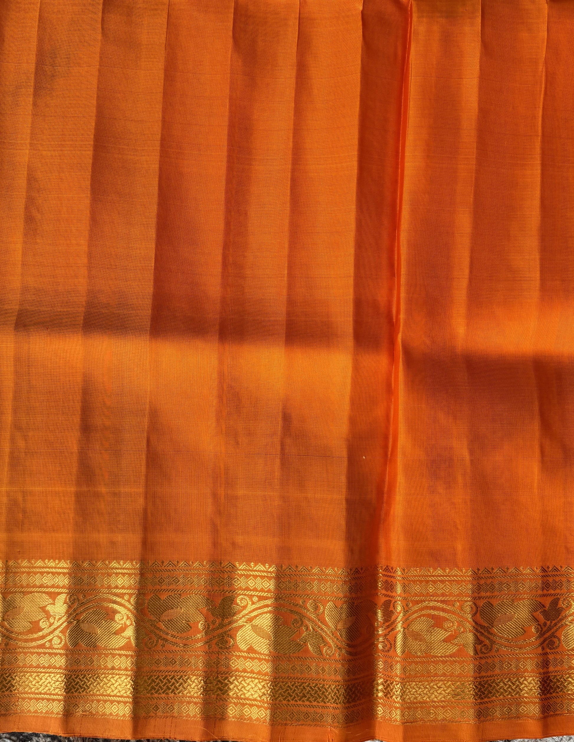Gadwal Silk Saree Sea Green Colored Complemented With a Orange Zari Border - Sampradaya Designer Studio