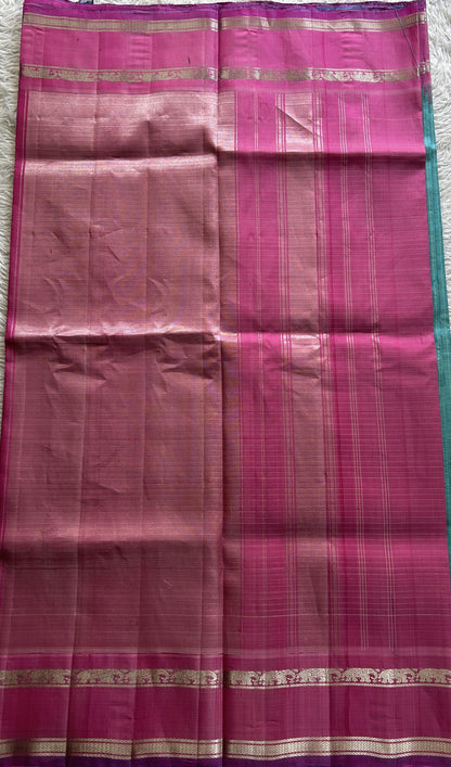 Gadwal Pattu Saree Sky Blue Colored Complemented With a Pink Color Zari Gap Border - Sampradaya Designer Studio