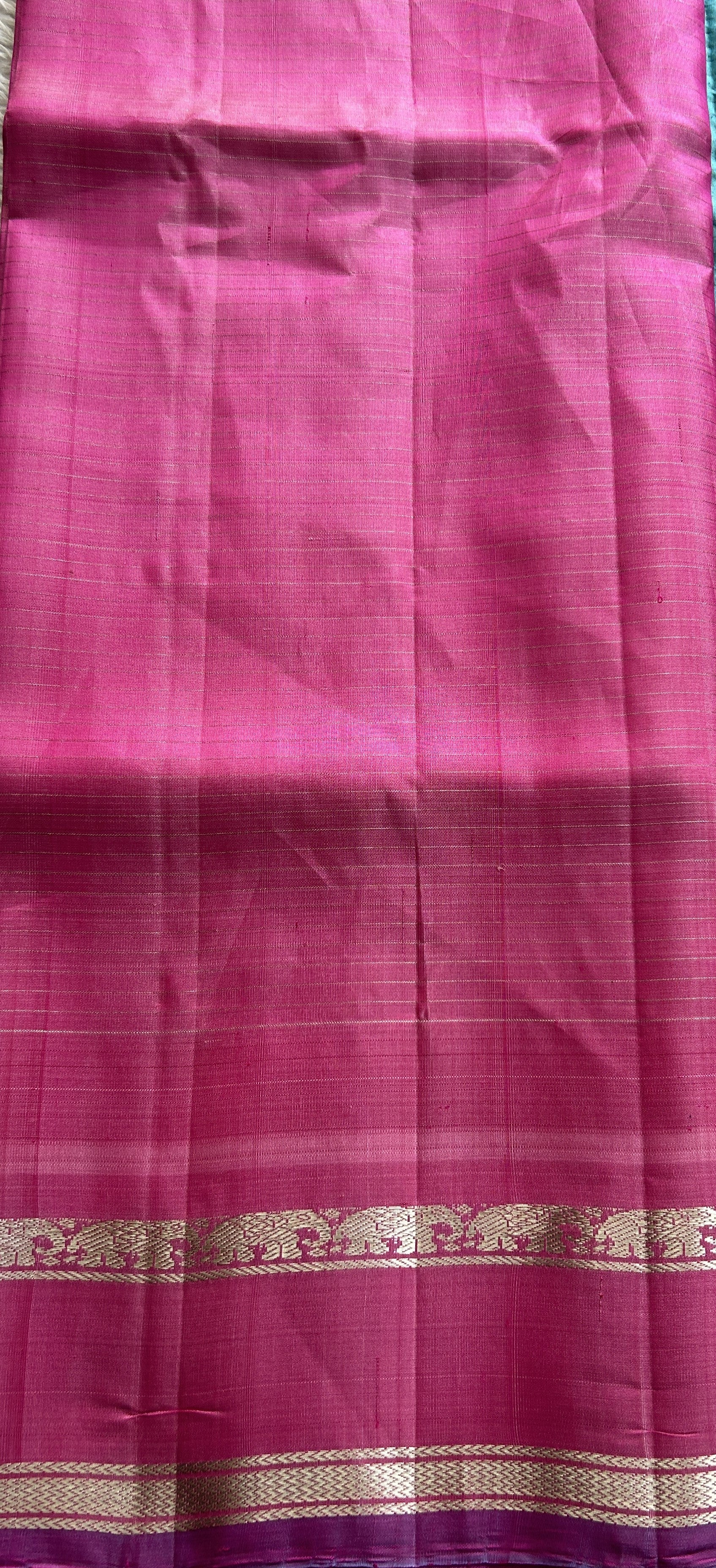 Gadwal Pattu Saree Sky Blue Colored Complemented With a Pink Color Zari Gap Border - Sampradaya Designer Studio