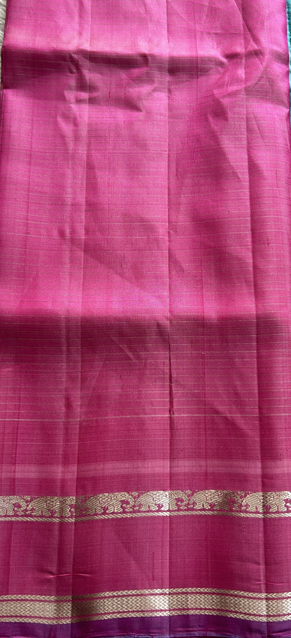 Gadwal Pattu Saree Sky Blue Colored Complemented With a Pink Color Zari Gap Border - Sampradaya Designer Studio