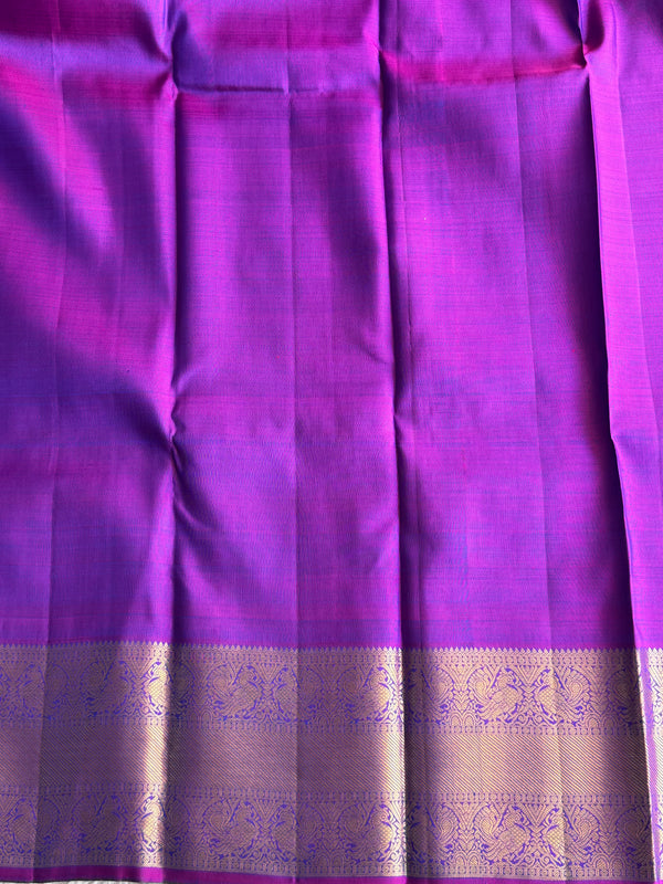 Pure Kanjivaram Silk Saree Bondi Blue Colored Elegantly Paid with a Gold Zari Border - Sampradaya Designer Studio