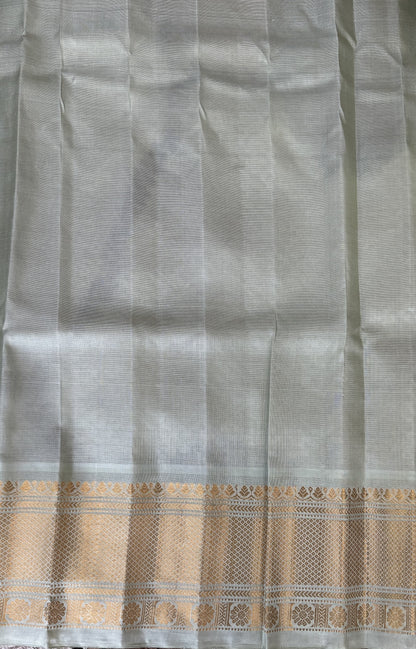 Gadwal Silk Saree Red Colored Complemented With a Sea Green Zari Border - Sampradaya Designer Studio