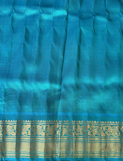 Gadwal Silk Saree Pink Colored Complemented With a Turquoise Blue Zari Border - Sampradaya Designer Studio