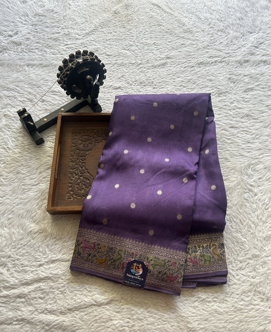 Banarasi Tussar Georgette Saree Lavender Colored Exquisite Minakari Border. - Sampradaya Designer Studio