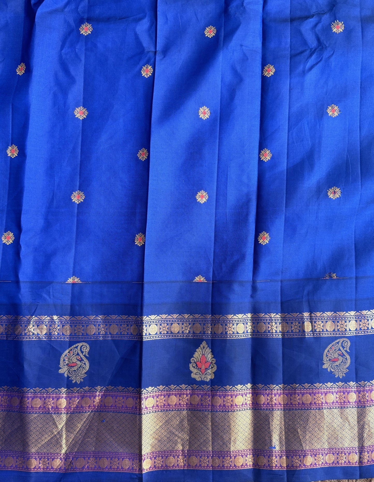 Gadwal Pattu Saree Cream colored saree complemented with a Ink Blue Zari border - Sampradaya Designer Studio