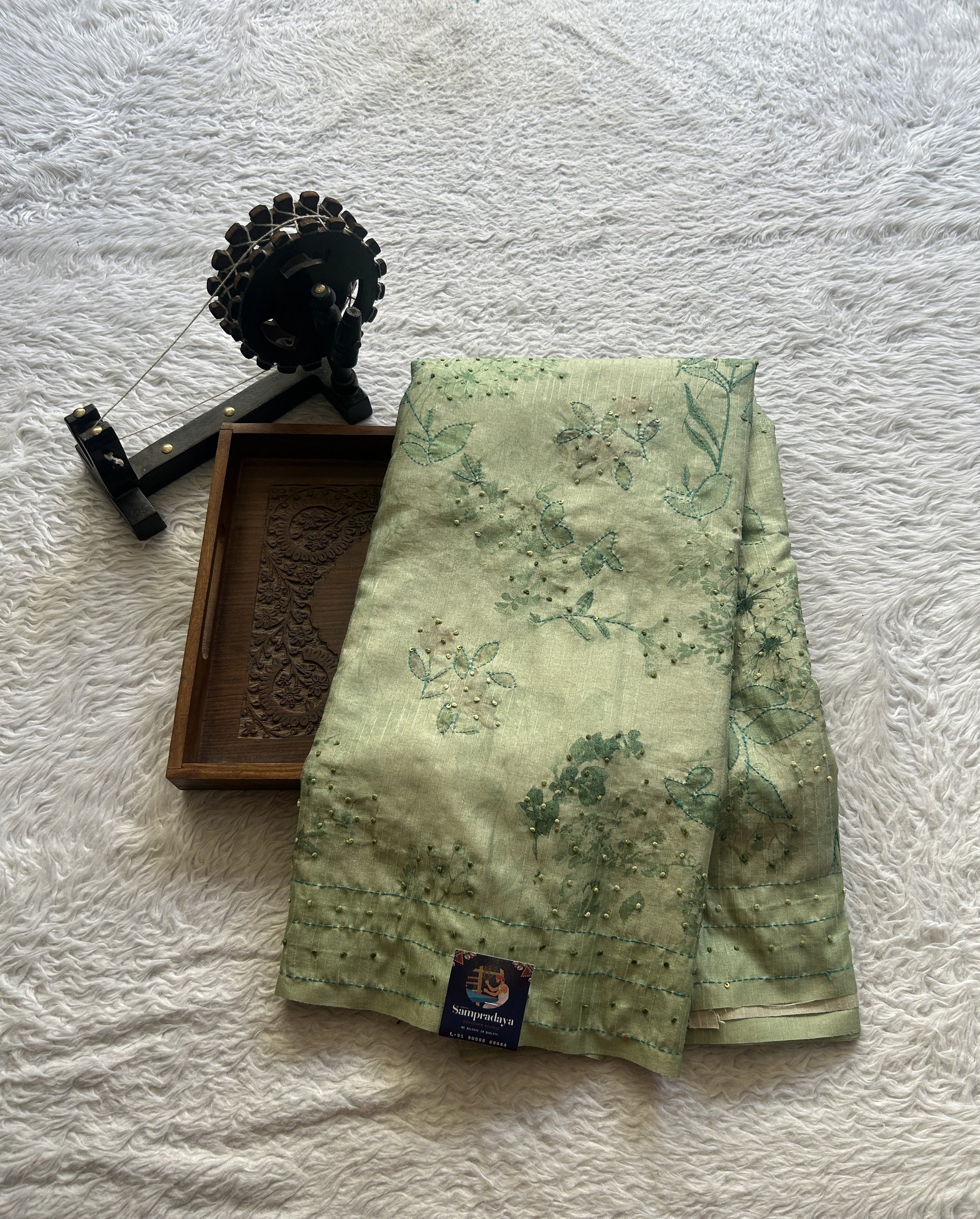 Semi Tussar Saree Light Green Colored complemented with a Borderless. - Sampradaya Designer Studio