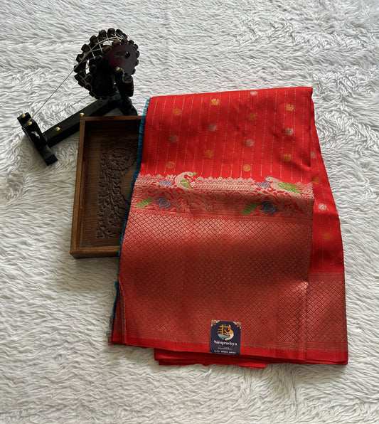 Gadwal Pattu Saree Red Colored Complemented With a Zari Border - Sampradaya Designer Studio