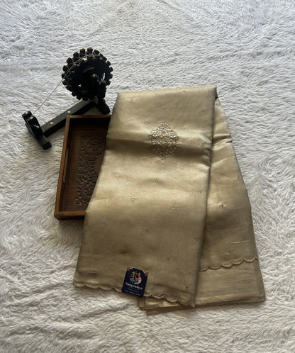 Silk kota Saree Gold colored Elegantly Paired with a Scallop Border. - Sampradaya Designer Studio