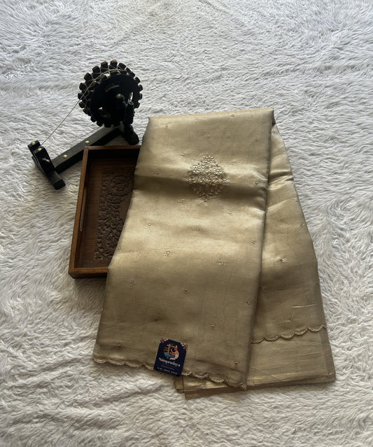 Silk kota Saree Gold colored Elegantly Paired with a Scallop Border. - Sampradaya Designer Studio