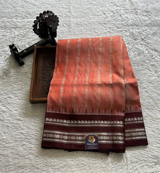 Gadwal Pattu Saree Light Orange Colored Complemented With a Brown Color Zari Border - Sampradaya Designer Studio