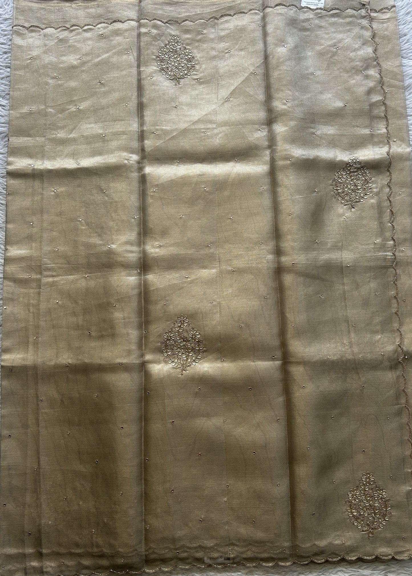 Silk kota Saree Gold colored Elegantly Paired with a Scallop Border. - Sampradaya Designer Studio